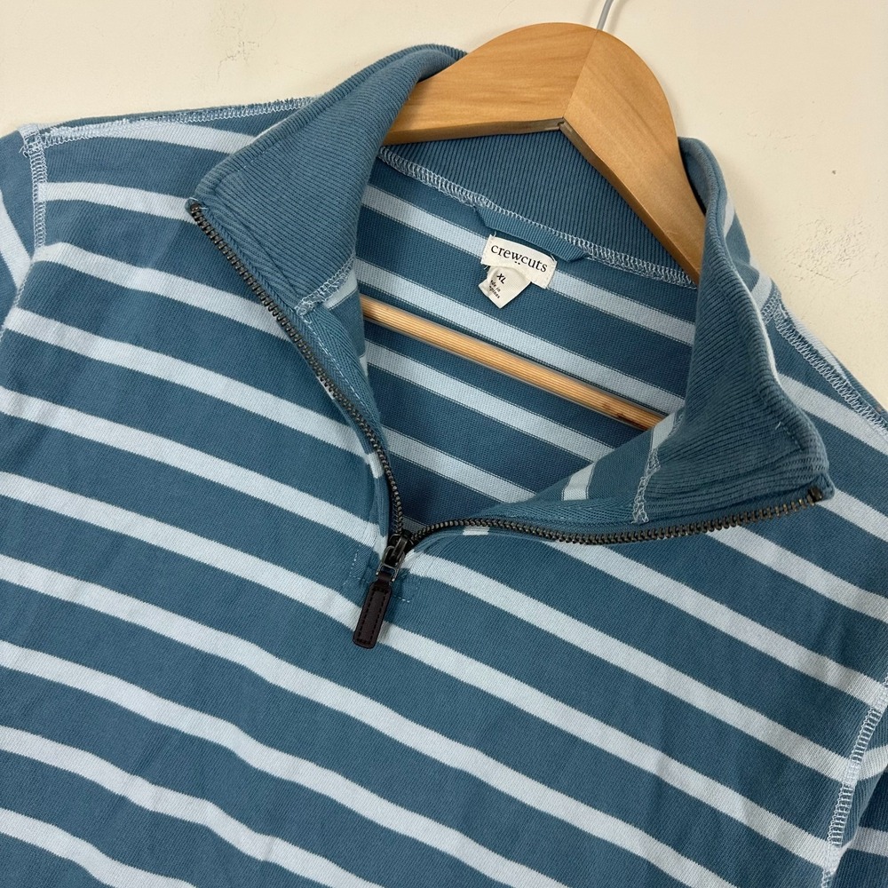 Crewcuts Pullover Blue White Striped 1/4 Zip Cotton Ribbed Cuff Unisex Kids XL